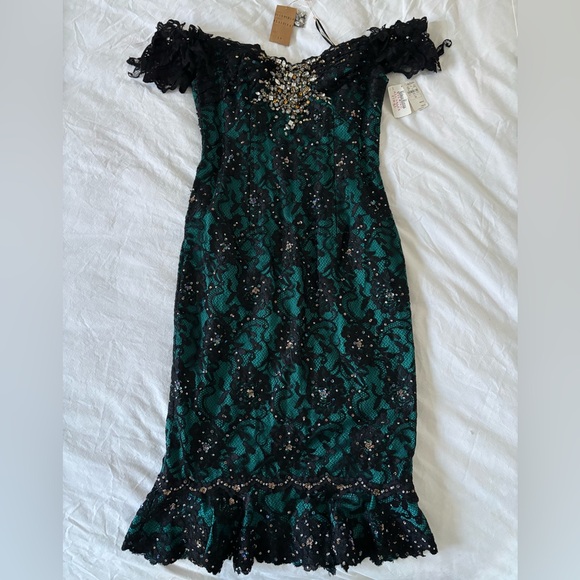 Mandalay Cocktail Dress in Black & Turquoise NWT - Picture 1 of 11